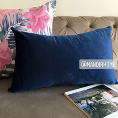 Funda de Cojín Velvet Liso Azul Rectangular