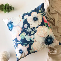 Funda de Cojín Estampado Flores Fondo Azul