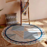 Alfombra Redonda Estampado Rayas Bordado Turquesa Kelim 120