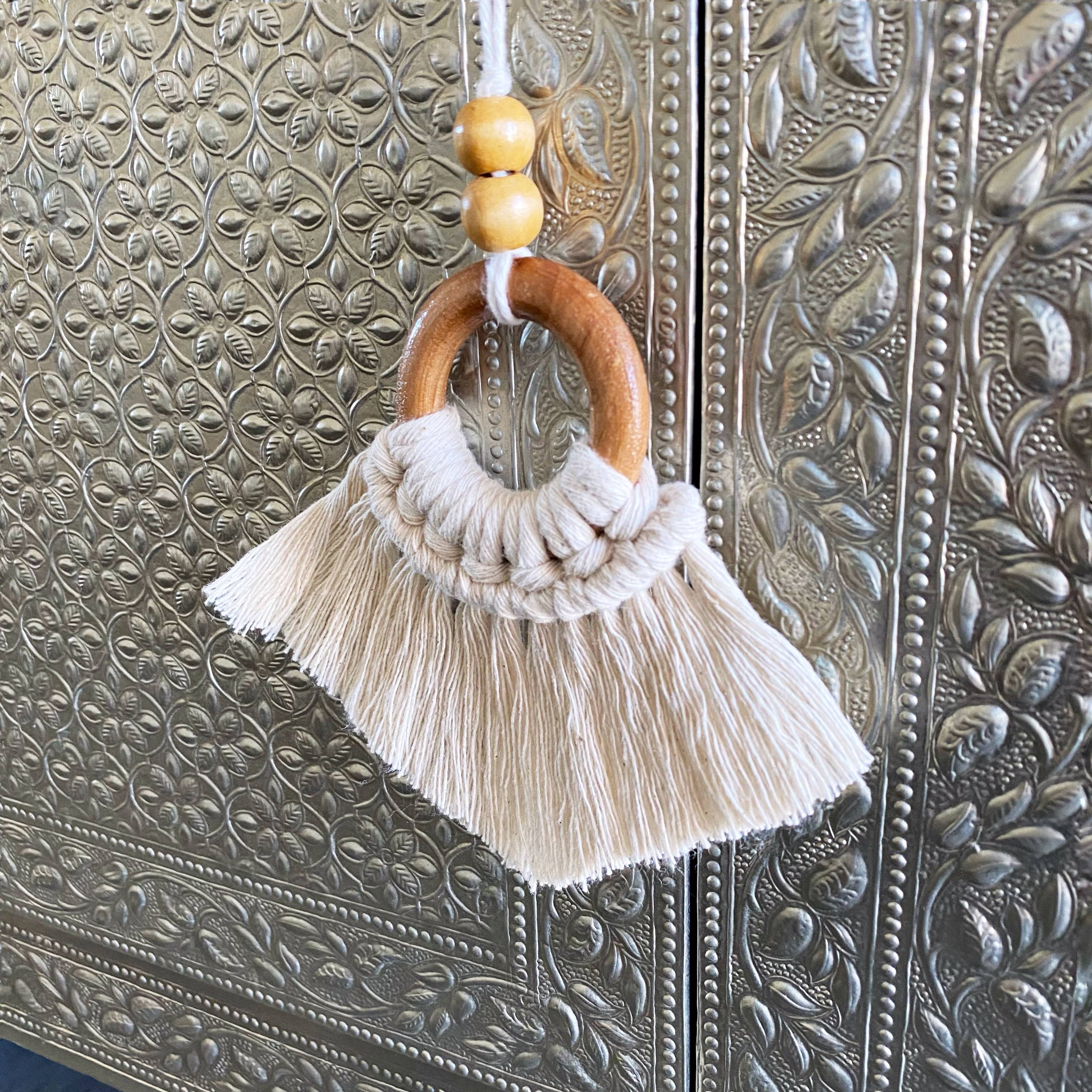 Colgante Argolla Madera Crudo Macramé 13cms