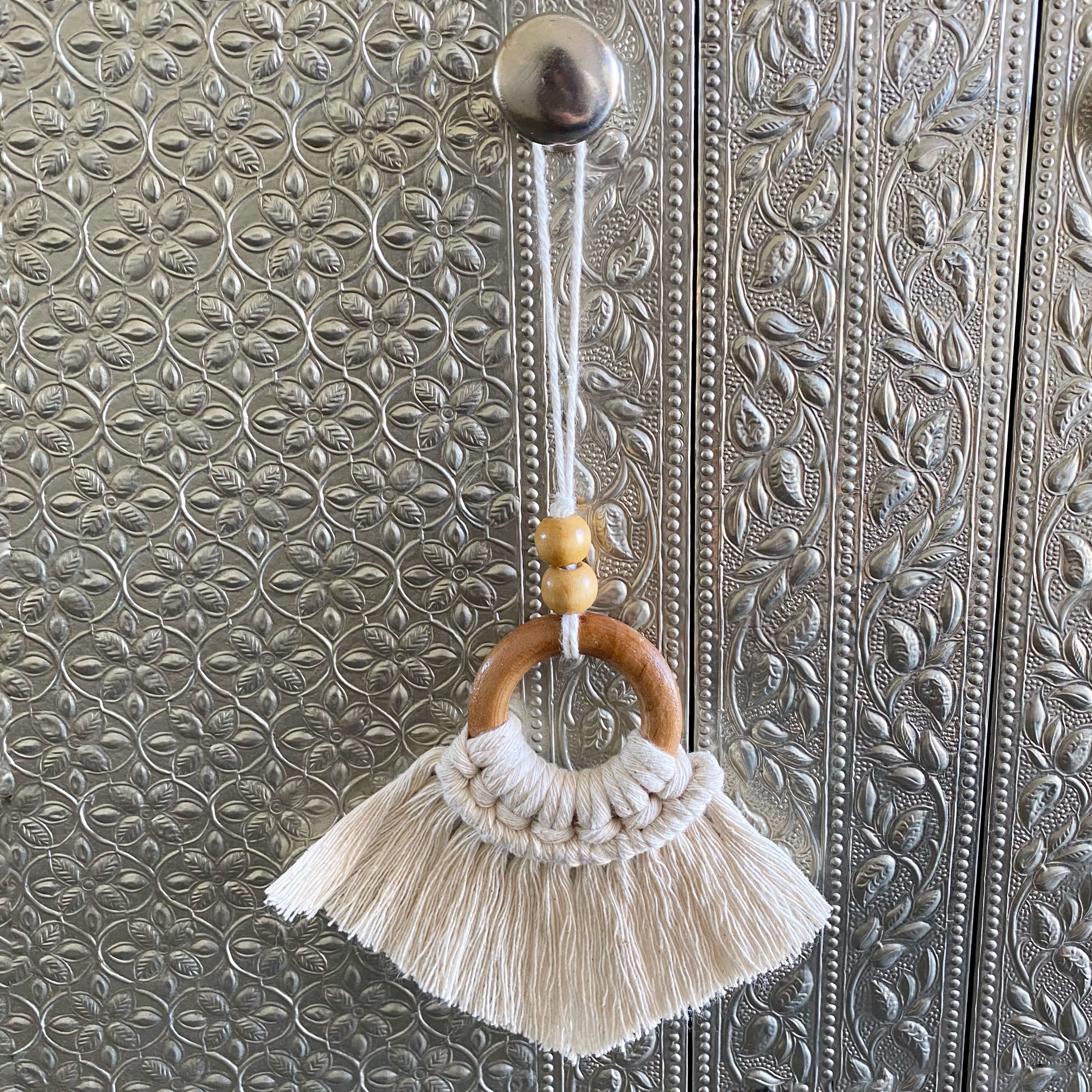 Colgante Argolla Madera Crudo Macramé 13cms