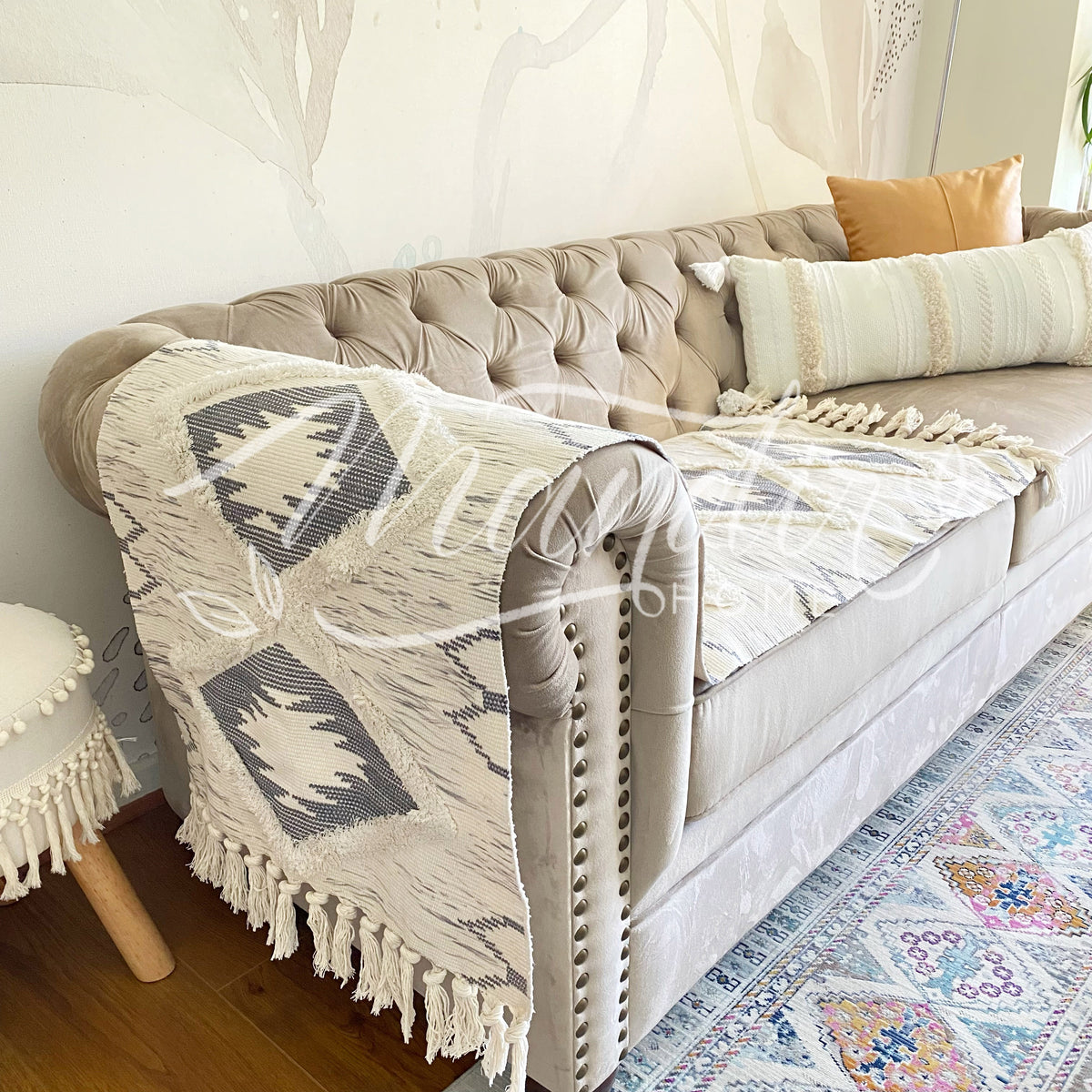 Textil Decorativo Piecera/ Alfombra Estampado Jaspeado Gris Tipo Kelim