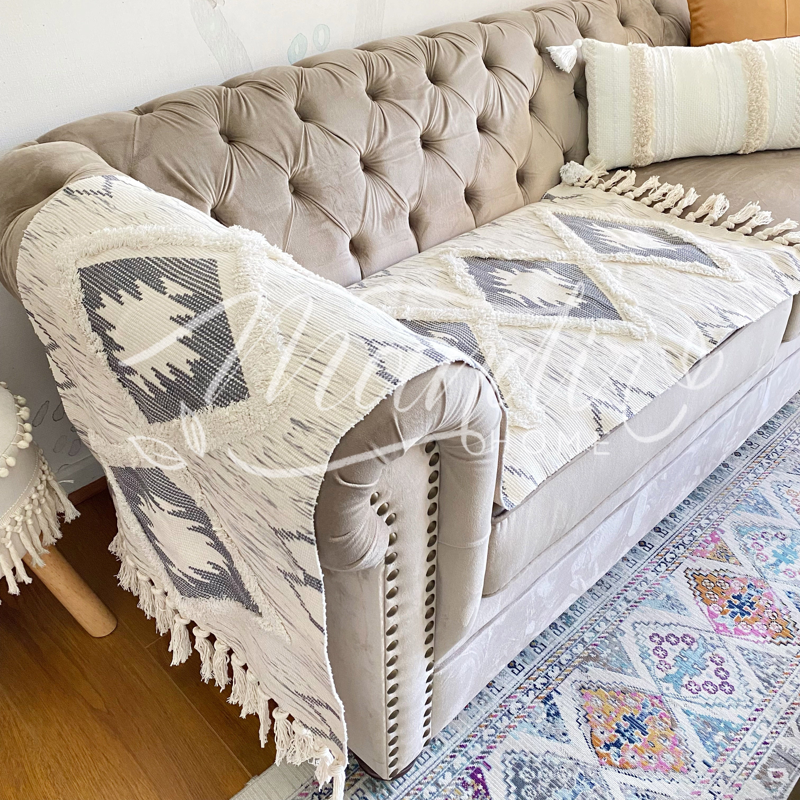 Textil Decorativo Piecera/ Alfombra Estampado Jaspeado Gris Tipo Kelim