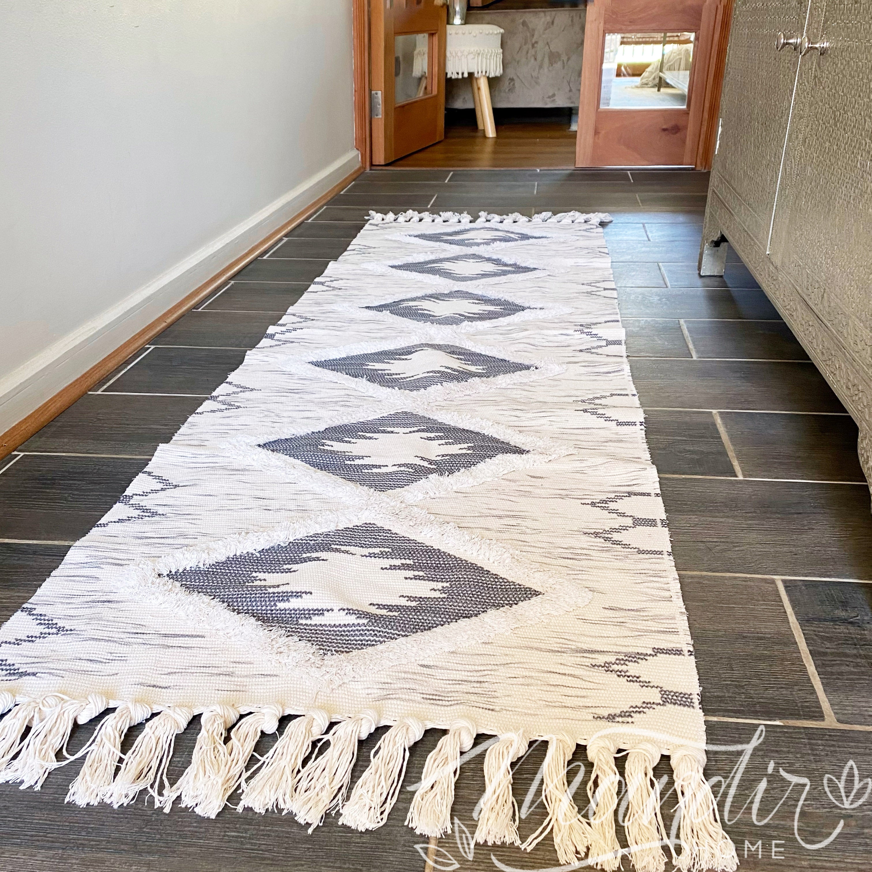 Textil Decorativo Piecera/ Alfombra Estampado Jaspeado Gris Tipo Kelim