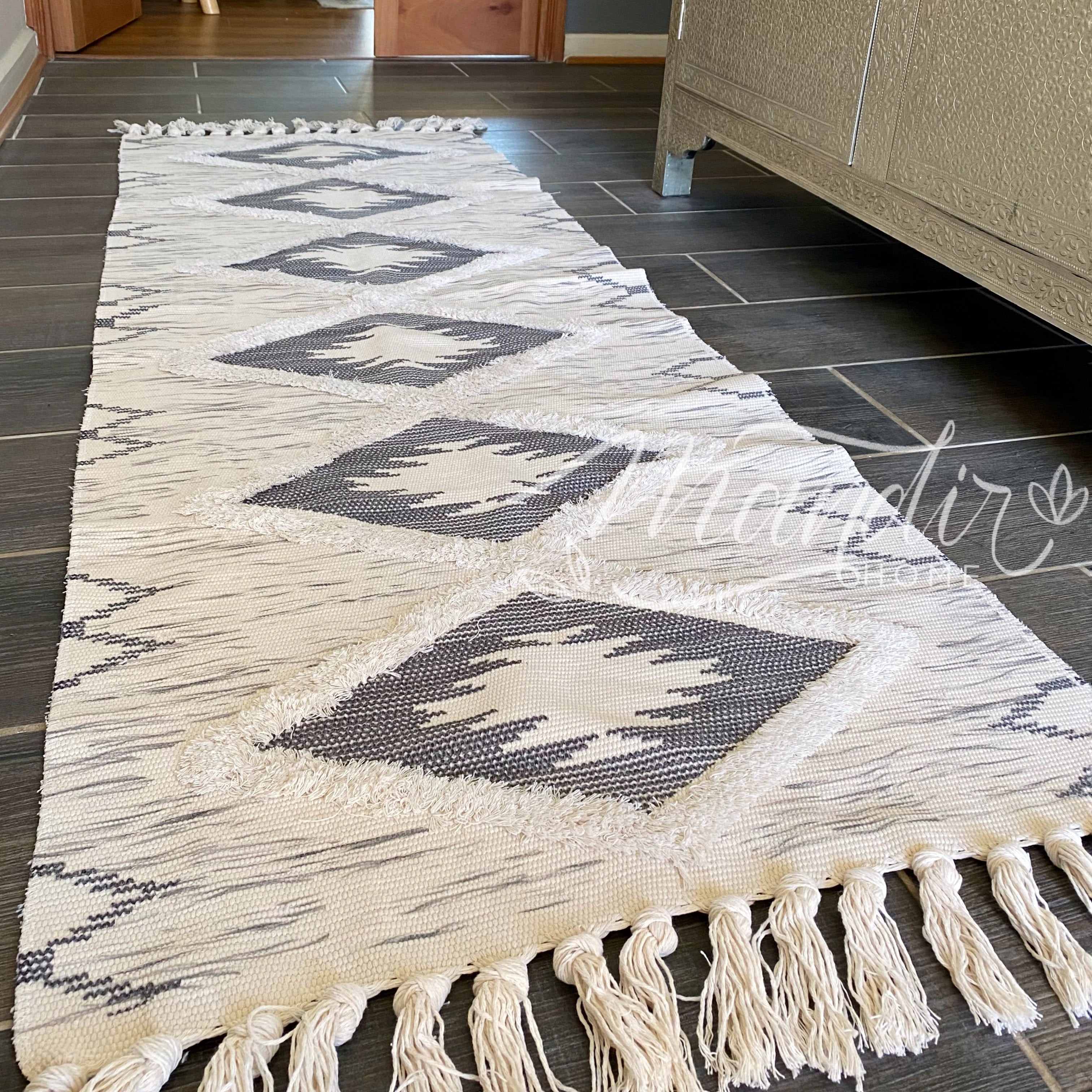 Textil Decorativo Piecera/ Alfombra Estampado Jaspeado Gris Tipo Kelim
