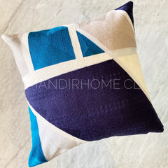 ¡Queda 1! Funda de Cojín Bordada Leopoldo Geométrico Azul Gris y Blanco.