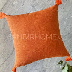 ¡Queda 1! Funda de Cojín Simple Naranjo Borlas  Cuadrada