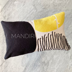 Funda de Cojín Bordado Amarillo Negro Abstracto Rectangular