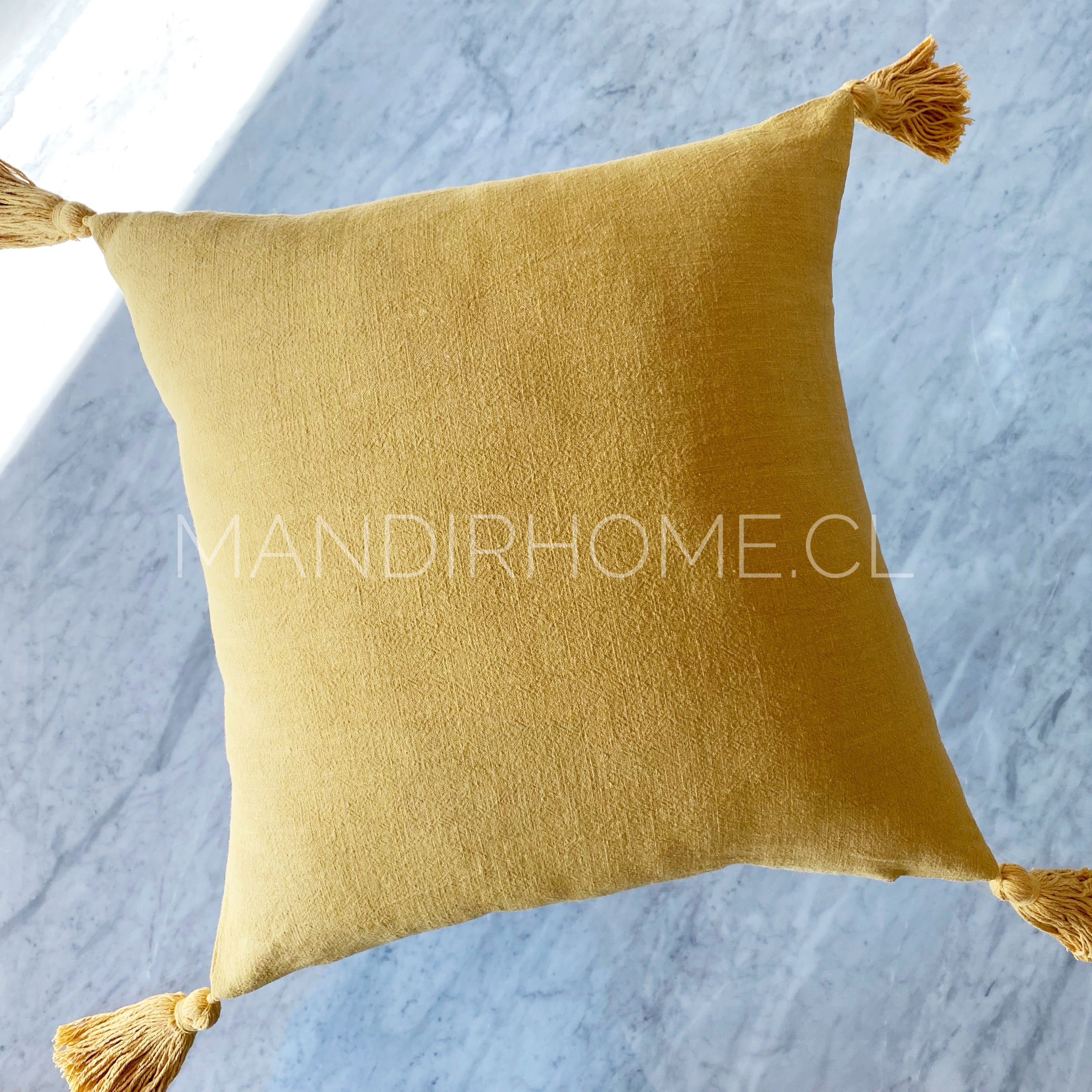 Funda de Cojín Lino Rústico Mostaza Cuadrado