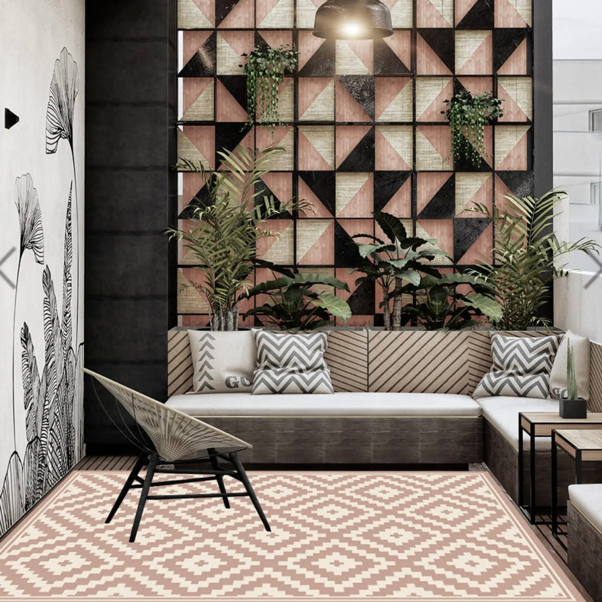 Alfombra Vinílica Rombo Rosado Pastel 220x140cms/ A PEDIDO