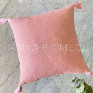 Funda de Cojín Simple Rosado Borlas  Cuadrada
