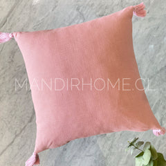 Funda de Cojín Simple Rosado Borlas  Cuadrada