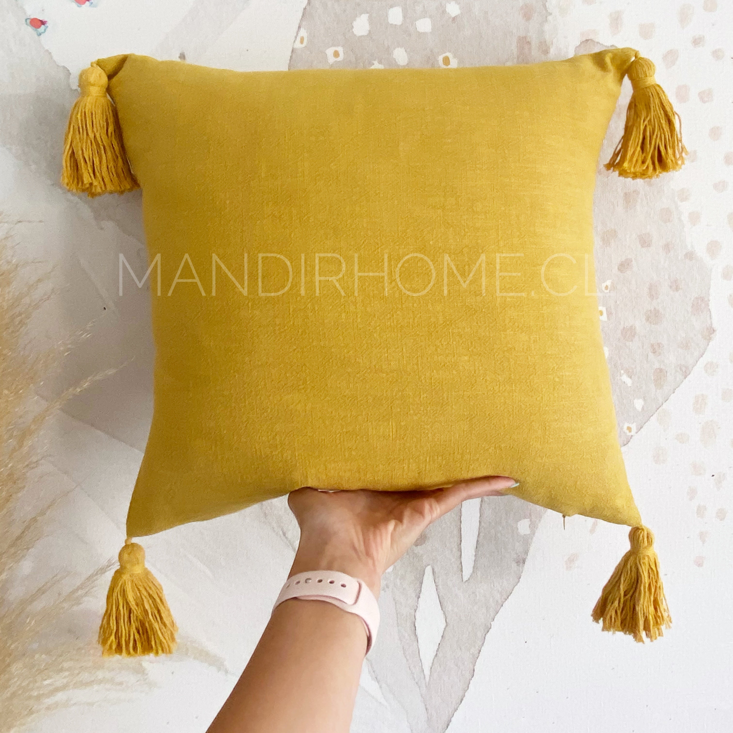 Funda de Cojín Lino Rústico Mostaza Cuadrado