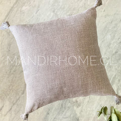 Funda de Cojín Simple Gris Borlas  Cuadrada