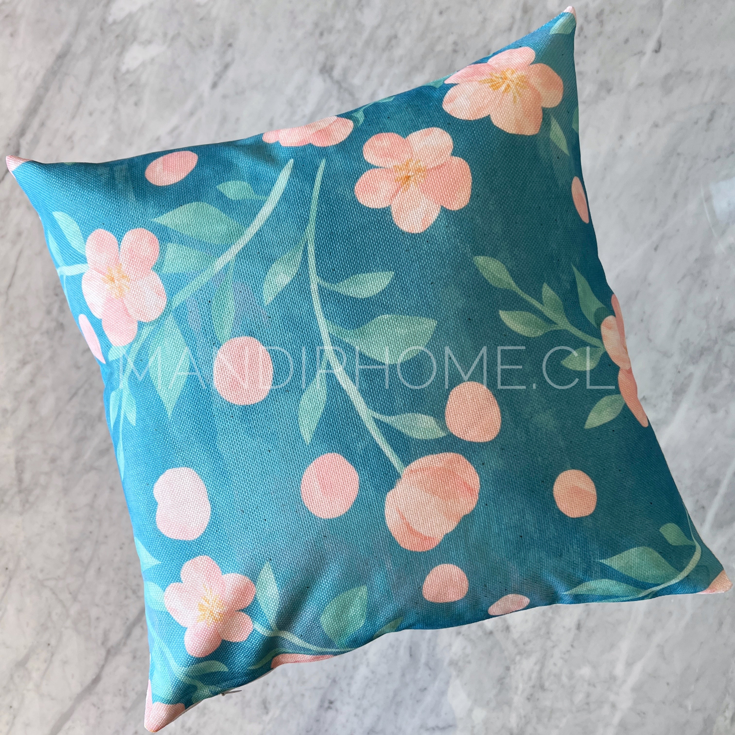 ¡Quedan 1! Funda de Cojín Estampada Acuarela Turquesa Menta Flores Botón Cuadrada